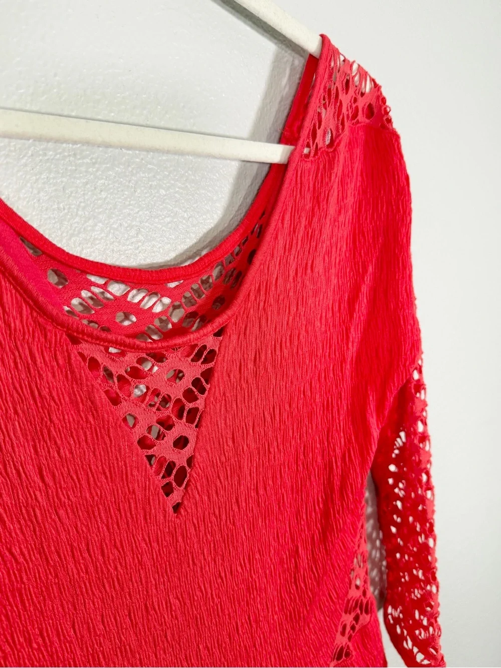 Free People To The Point Dress Coral Red Lace Cut Outs Flare Bohemian Women M